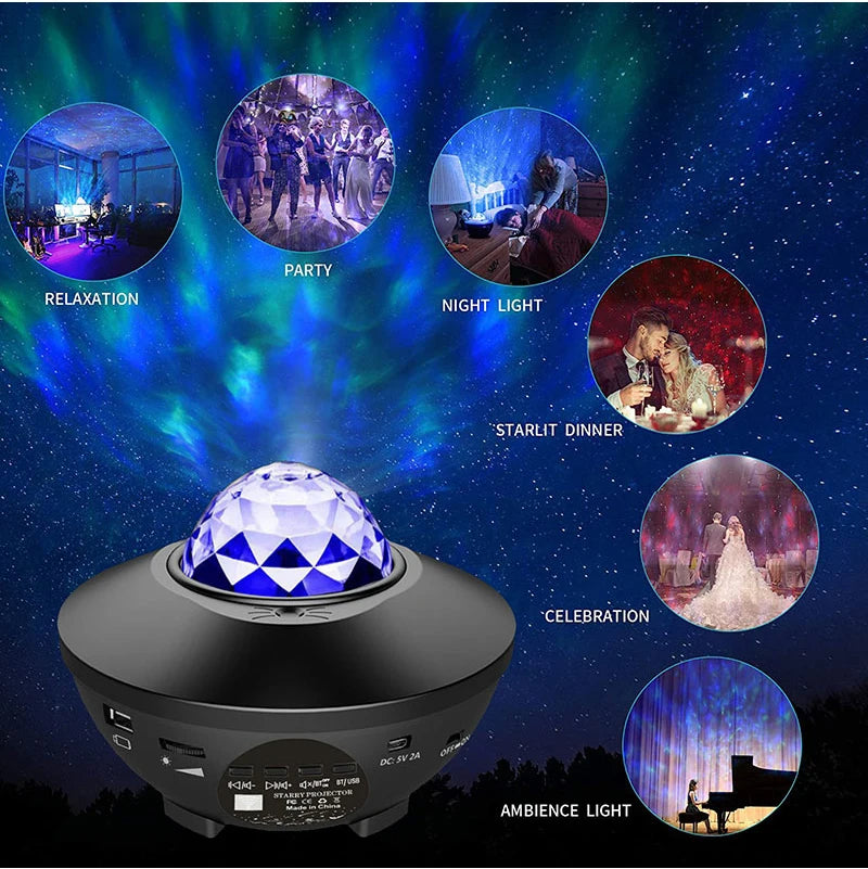 Colorful Starry Sky Galaxy Projector Nightlight with Bluetooth & USB Music Player - Romantic Star Projection Lamp for Kids & Gifts
