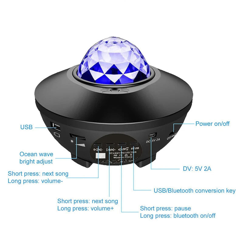 Colorful Starry Sky Galaxy Projector Nightlight with Bluetooth & USB Music Player - Romantic Star Projection Lamp for Kids & Gifts