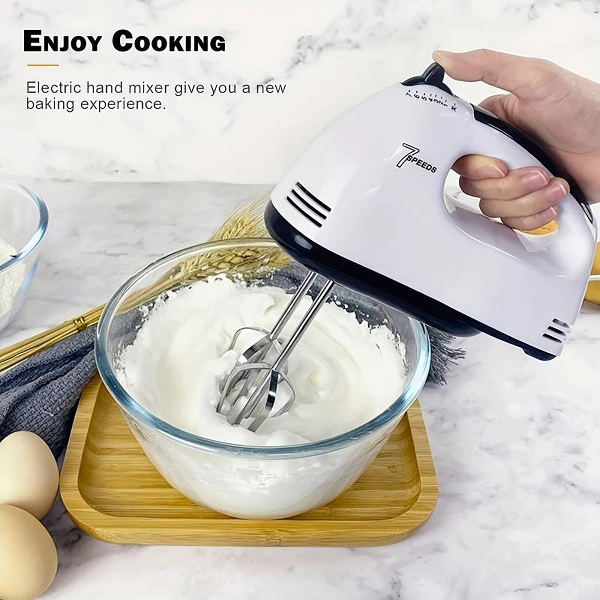 7-Speed Handheld Electric Mixer – Egg Beater & Dough Kneader for Baking & Cooking