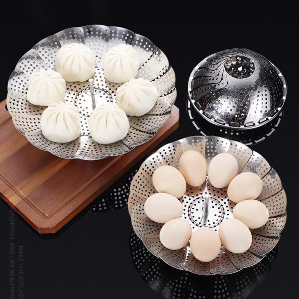 304 Stainless Steel Collapsible Steamer Tray – Multi-Function Kitchen Strainer for Steaming, Draining & Washing