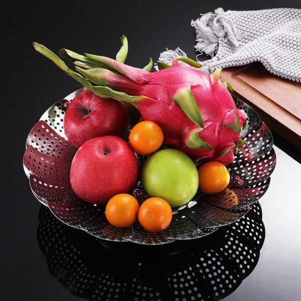 304 Stainless Steel Collapsible Steamer Tray – Multi-Function Kitchen Strainer for Steaming, Draining & Washing