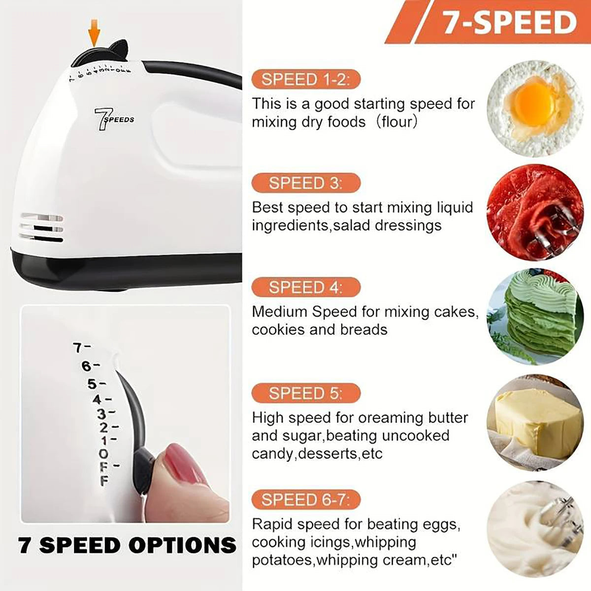 7-Speed Handheld Electric Mixer – Egg Beater & Dough Kneader for Baking & Cooking