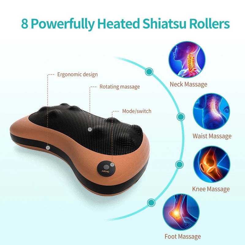 Heated Massage Pillow for Neck, Back & Shoulders – For Car & Home Use