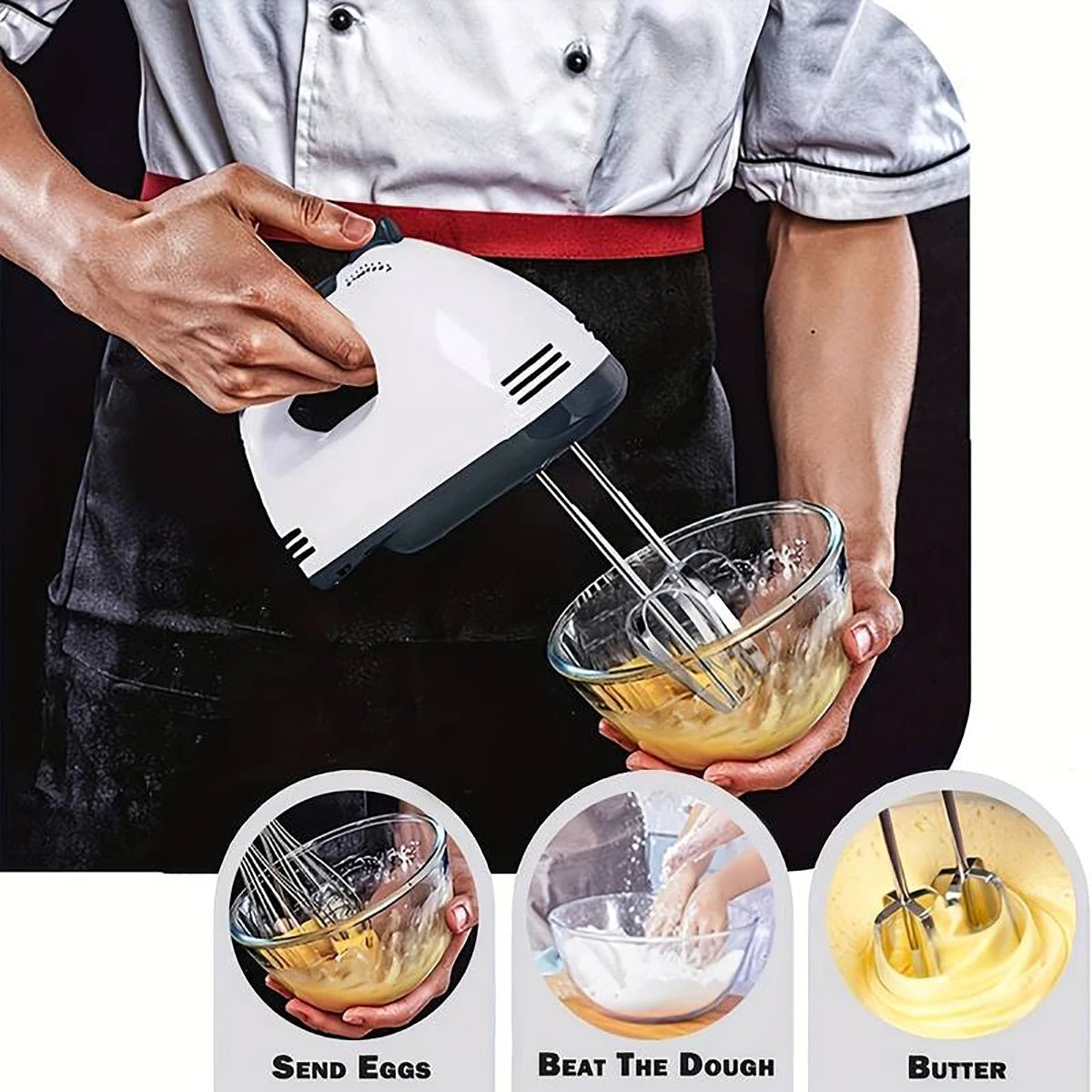 7-Speed Handheld Electric Mixer – Egg Beater & Dough Kneader for Baking & Cooking