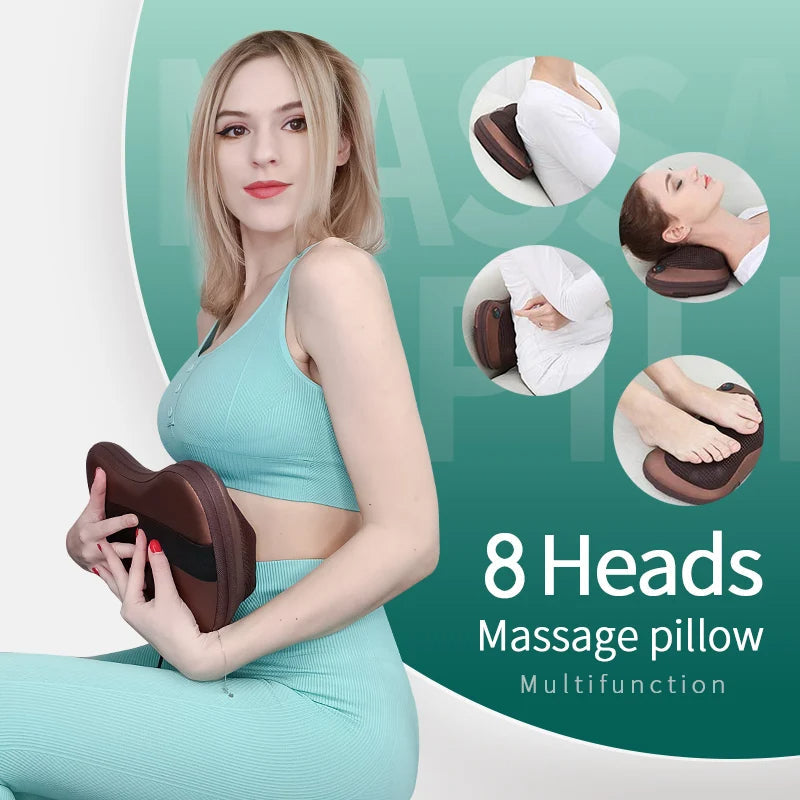 Heated Massage Pillow for Neck, Back & Shoulders – For Car & Home Use