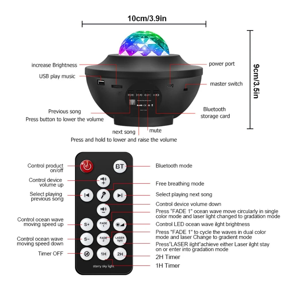 Colorful Starry Sky Galaxy Projector Nightlight with Bluetooth & USB Music Player - Romantic Star Projection Lamp for Kids & Gifts