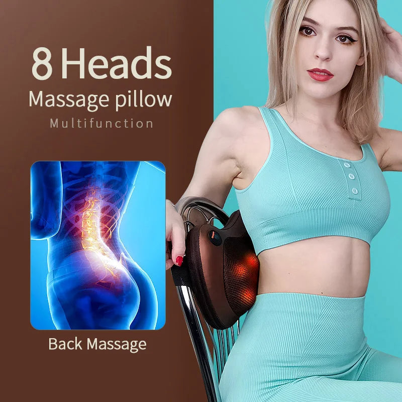 Heated Massage Pillow for Neck, Back & Shoulders – For Car & Home Use