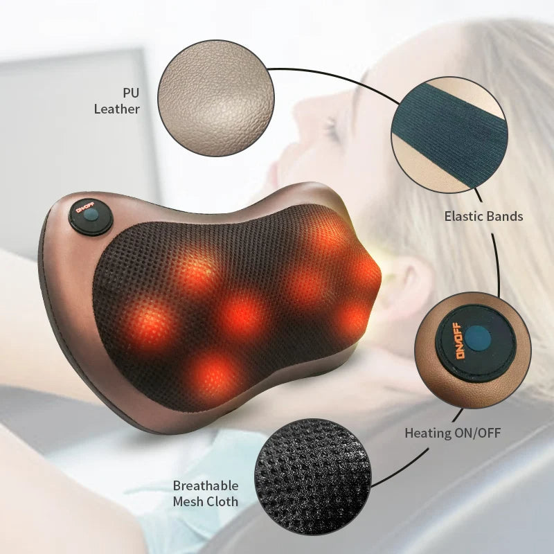 Heated Massage Pillow for Neck, Back & Shoulders – For Car & Home Use