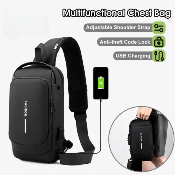 Anti-Theft Waterproof Sling Bag with USB Charging – Durable & Stylish for Travel