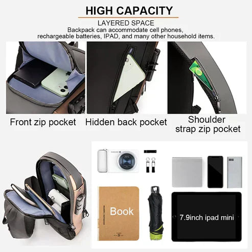 Anti-Theft Waterproof Sling Bag with USB Charging – Durable & Stylish for Travel