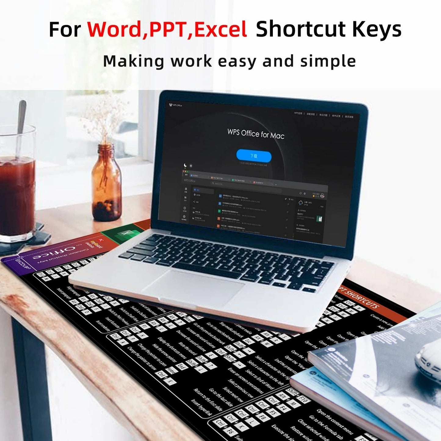 Large Anti-Slip Keyboard & Mouse Pad with Office Shortcuts – 80x30cm Desk Mat