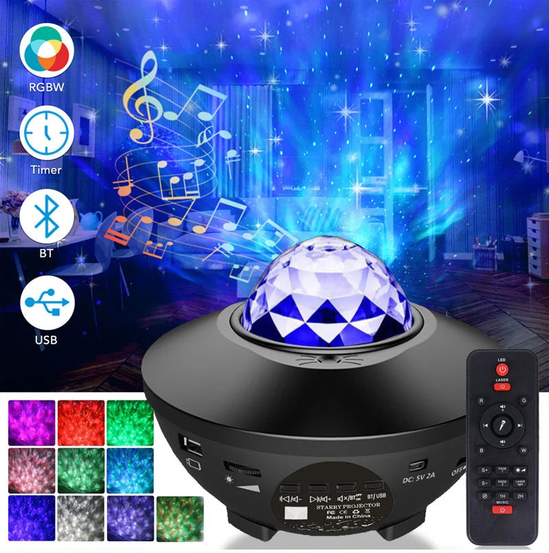 Colorful Starry Sky Galaxy Projector Nightlight with Bluetooth & USB Music Player - Romantic Star Projection Lamp for Kids & Gifts