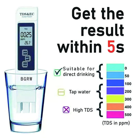 💧 3-in-1 Digital TDS Meter – Water Quality Tester for TDS, EC & Temperature with LCD Display & ATC