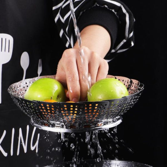304 Stainless Steel Collapsible Steamer Tray – Multi-Function Kitchen Strainer for Steaming, Draining & Washing