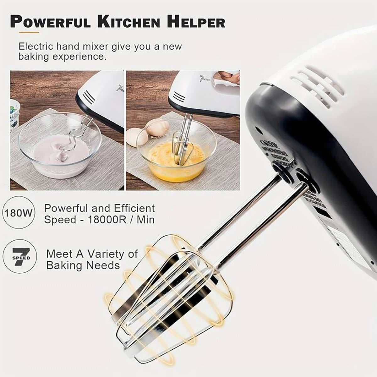 7-Speed Handheld Electric Mixer – Egg Beater & Dough Kneader for Baking & Cooking