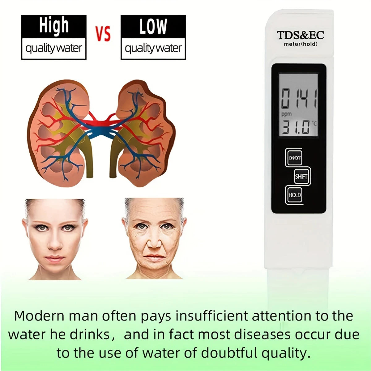 💧 3-in-1 Digital TDS Meter – Water Quality Tester for TDS, EC & Temperature with LCD Display & ATC