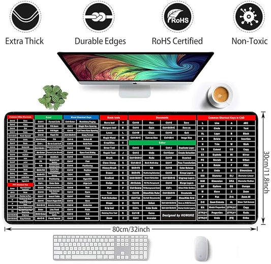 Large Anti-Slip Keyboard & Mouse Pad with Office Shortcuts – 80x30cm Desk Mat